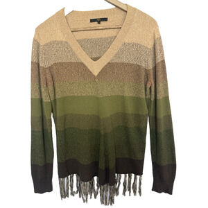 Womens Lightweight Knit Striped Sweater Size M Indie‎ Sleaze Ombre Grunge Fringe